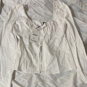 Zara White Blouse with Ruched Details
